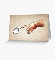 Funny 8bit Nerd & Geek Humor (Creation of Adam Parody) Greeting Card