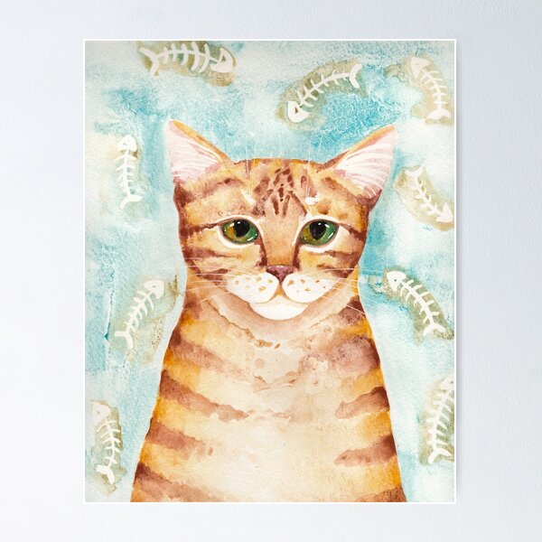 Watercolour Tabby Cat Wall Art for Sale