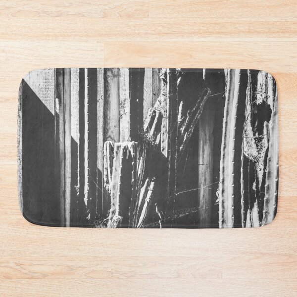 Item preview, cactus with wooden fence background in black and white designed and sold by Mrvell.