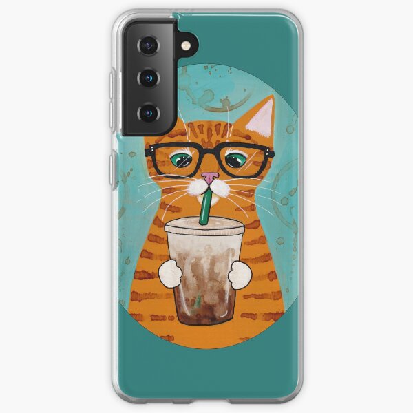 Aperçu de l'œuvre Chat au café glacé créée et vendue par KilkennyCat Art.