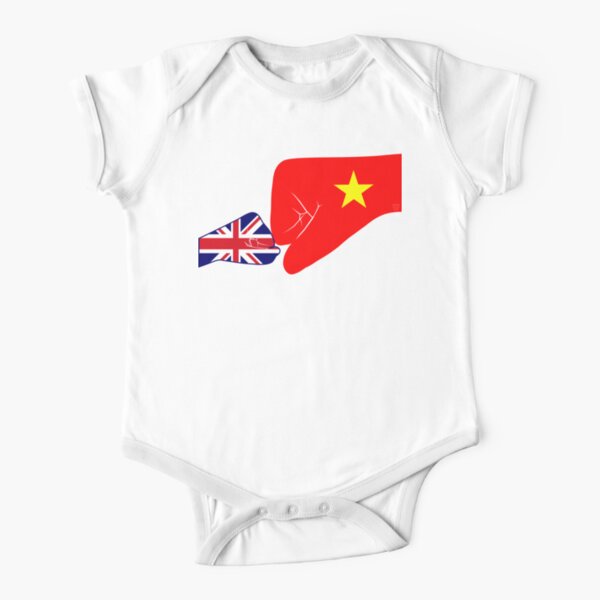 UK & Vietnam Baby Fist Bump Patriot Flag Series Short Sleeve Baby One-Piece
