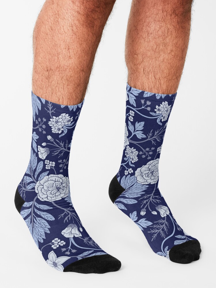 Blue and White Floral Socks for Sale by somecallmebeth