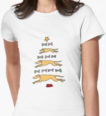 Fun Cool Greyhound Dog and Biscuits Christmas Tree Women's Fitted T-Shirt