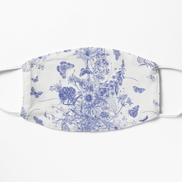 Blue Toile Blue Butterfly and Delphinium Toile Blue Floral Toile Flat Mask
