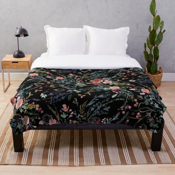 Midnight Floral Throw Blanket