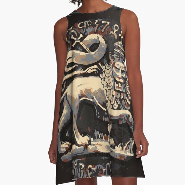 Jah Rastafari Ancient Rustic Lion of Judah Design A-Line Dress