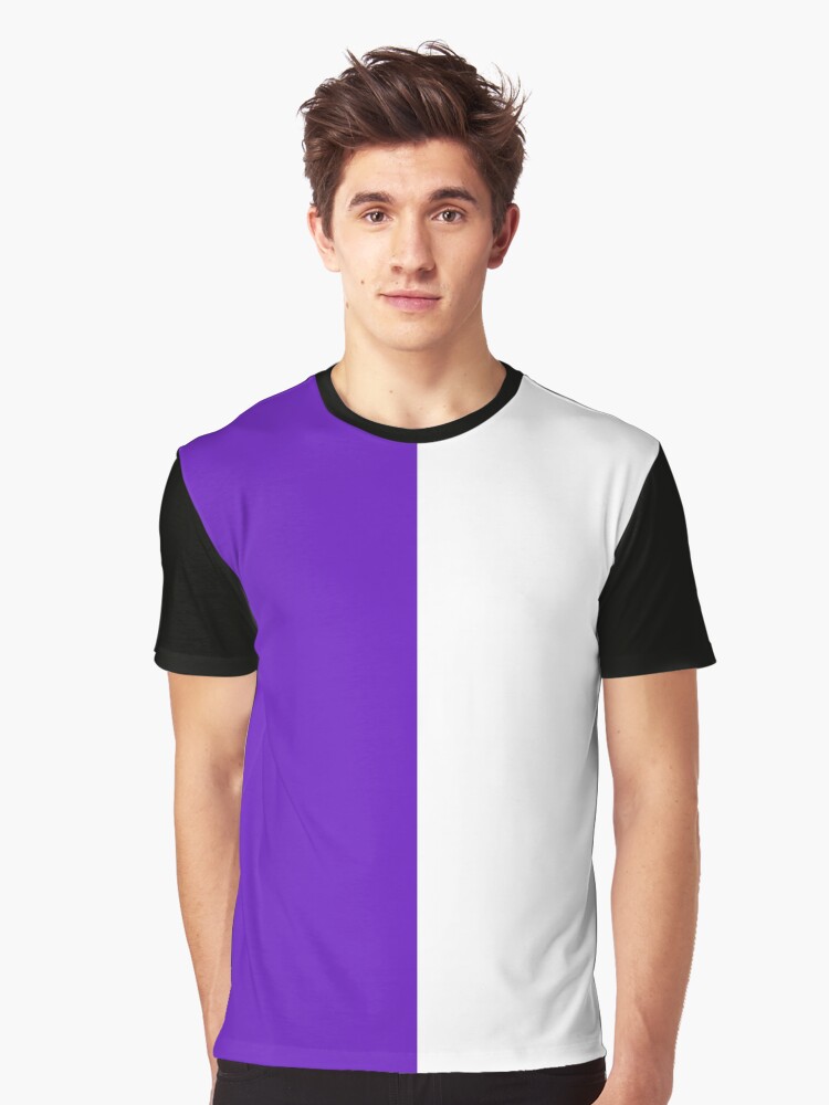 purple and white graphic tee