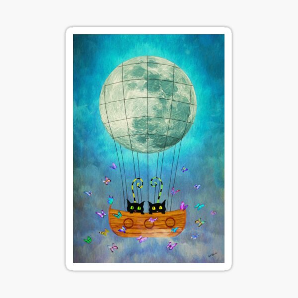 Cat & Moon & Balloon Sticker