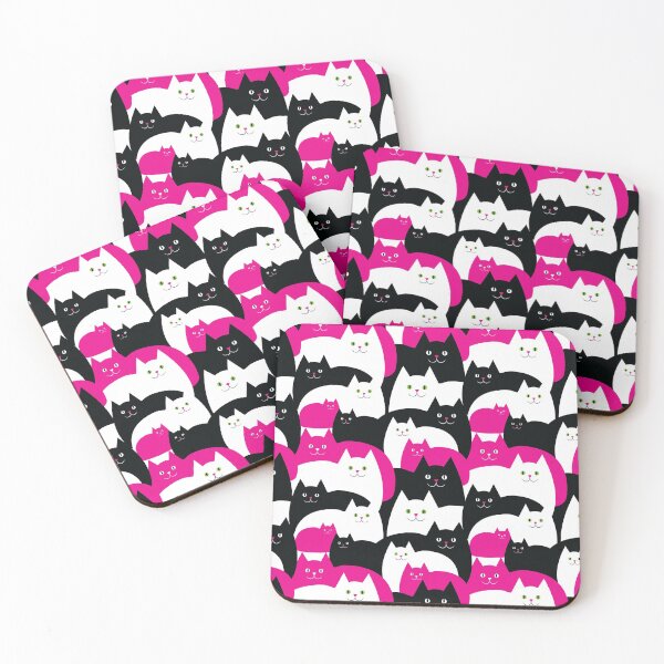 Item preview, Cute Black Pink and White Kitty Cats designed and sold by AntiqueImages.
