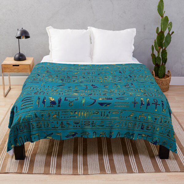 Item preview, Egyptian hieroglyphs on teal leather texture designed and sold by Nartissima.
