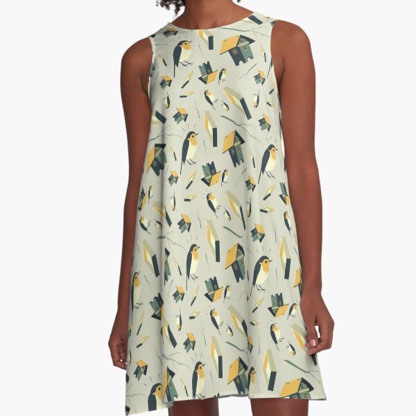 Flying Birdhouse (Pattern) A-Linien Kleid