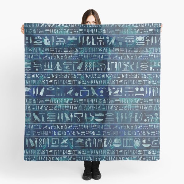 Item preview, Egyptian hieroglyphs -silver on blue painted texture designed and sold by Nartissima.