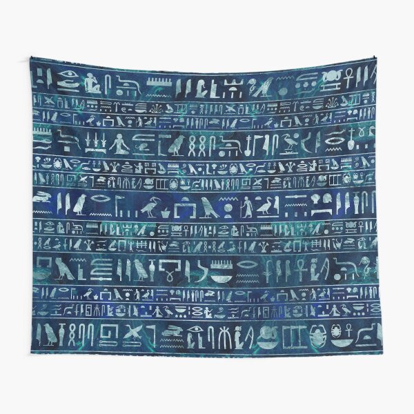 Item preview, Egyptian hieroglyphs -silver on blue painted texture designed and sold by Nartissima.