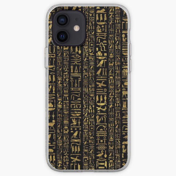 Egyptian hieroglyphs vintage gld on black iPhone Soft Case