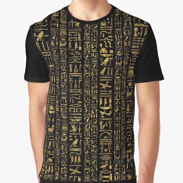 Egyptian hieroglyphs vintage gld on black Graphic T-Shirt