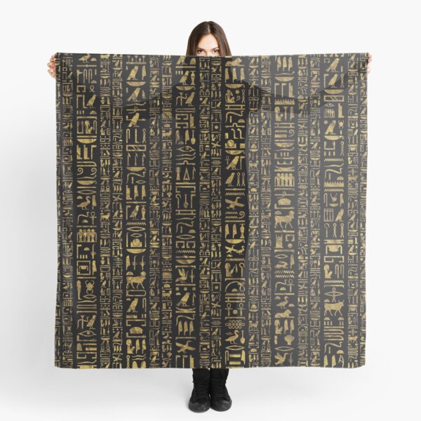Egyptian hieroglyphs vintage gld on black Scarf