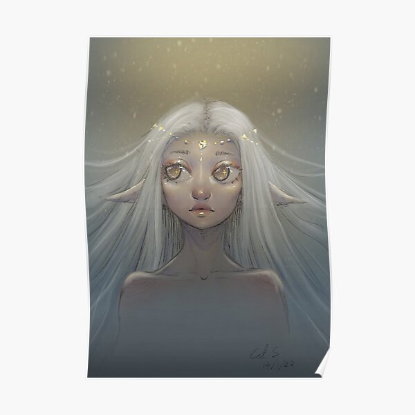 Cute Anime Elf Princess Drawing Poster
