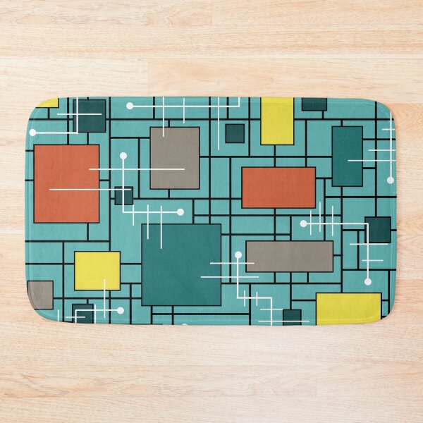 Item preview, Atomic Era Abstract Lines Boxes Turquoise designed and sold by thepixelgarden.