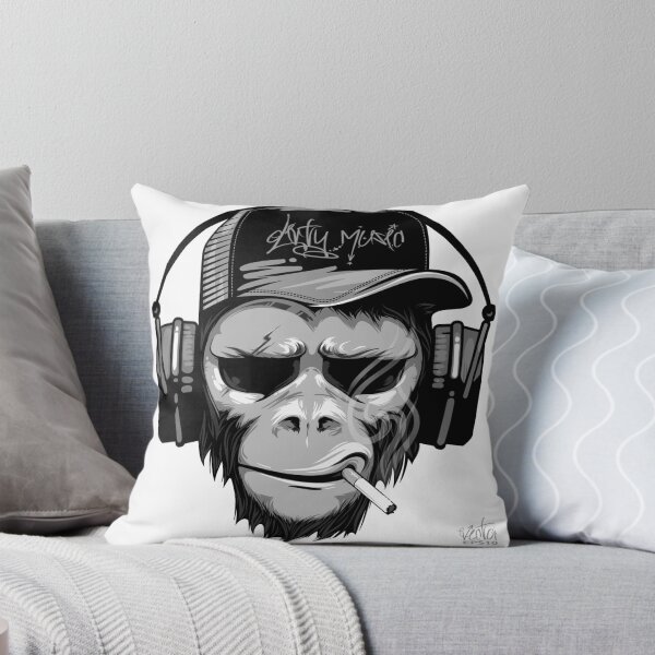DJ Chimpanzee B/W Throw Pillow