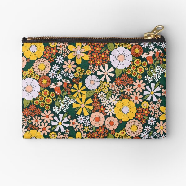 Retro 70's flowers power all over pattern Zipper Pouch