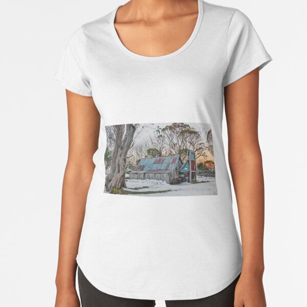 Hut in the Snow Premium Scoop T-Shirt