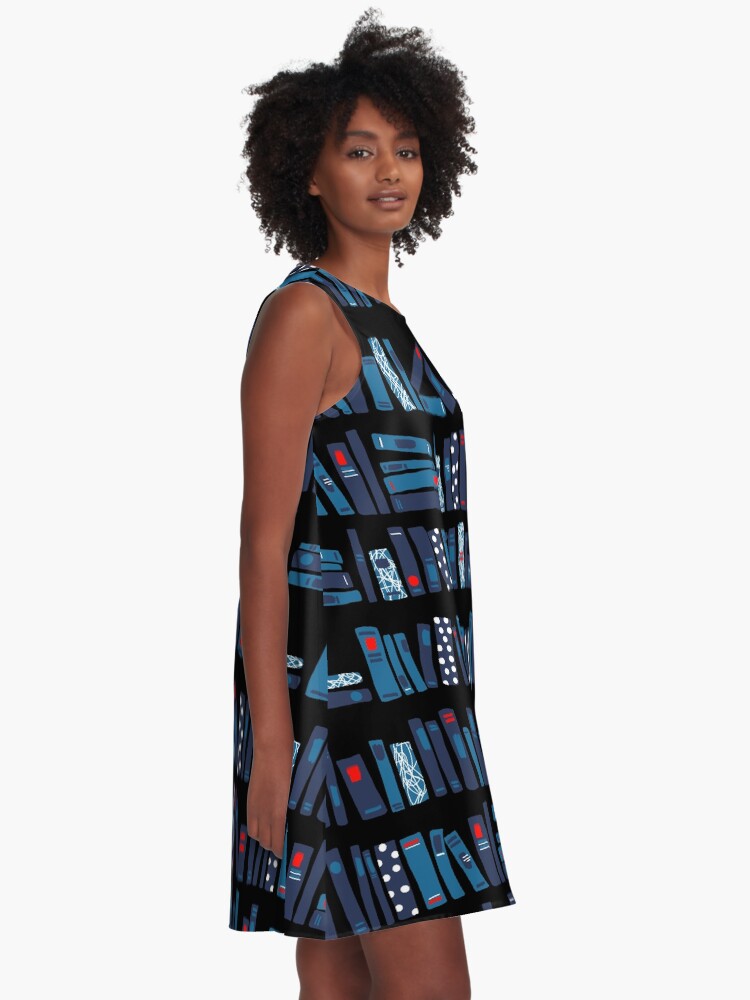 Thumbnail 2 of 4, A-Line Dress, Keep Reading. Black. designed and sold by beesants.
