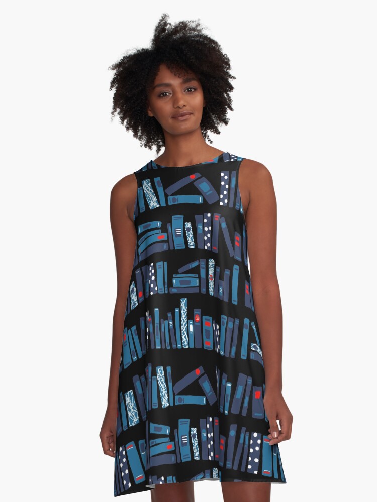 Thumbnail 1 of 4, A-Line Dress, Keep Reading. Black. designed and sold by beesants.