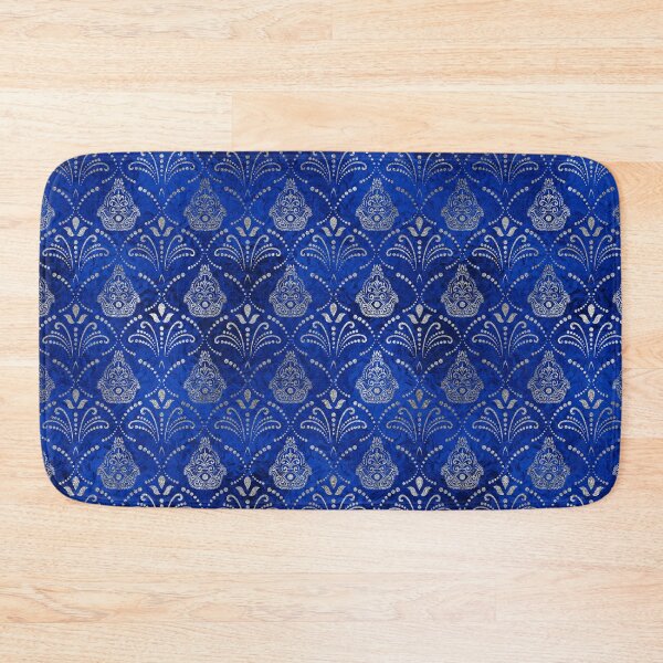Item preview, Hamsa Hand pattern -silver on blue glass designed and sold by Nartissima.