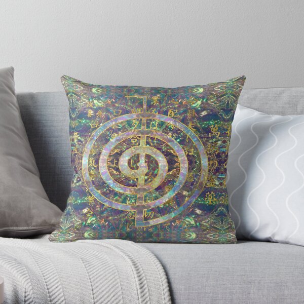 Gold Choku Rei Symbol and Reiki Precepts Throw Pillow