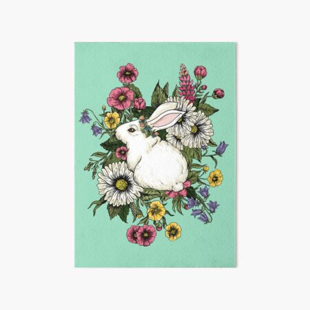 Rabbit in Flowers Art Board Print