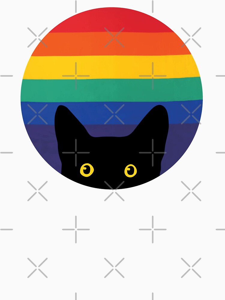 Thumbnail 7 of 7, Classic T-Shirt, Peeking Cat in Rainbow Circle designed and sold by beardsandcats.