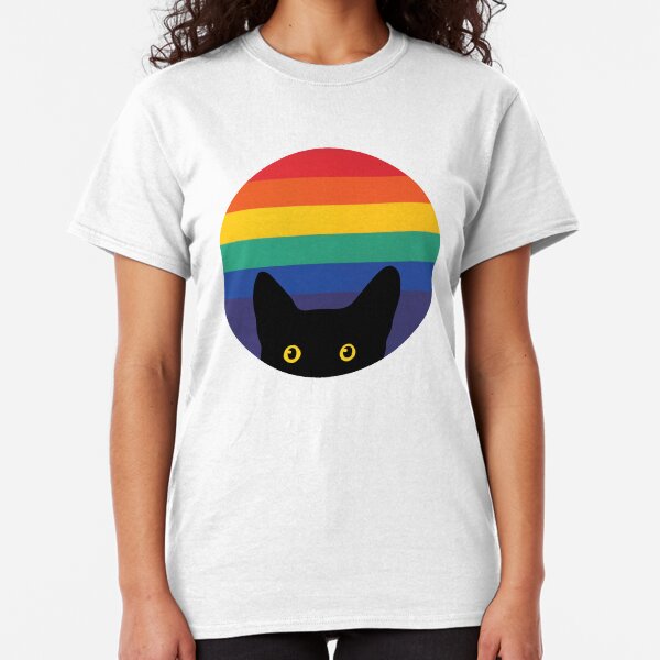 Peeking Cat in Rainbow Circle Classic T-Shirt
