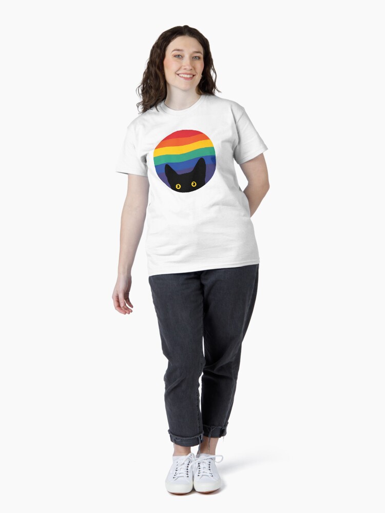 Thumbnail 4 of 7, Classic T-Shirt, Peeking Cat in Rainbow Circle designed and sold by beardsandcats.