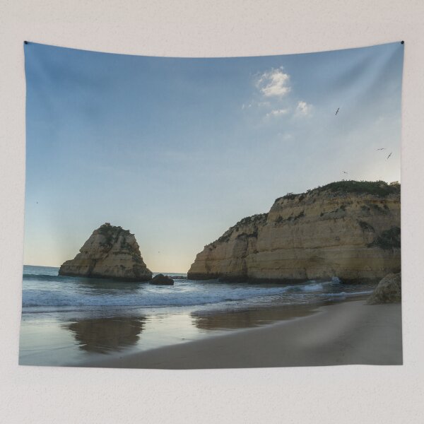 Item preview, Sundown Seagulls - Algarvian Gold Coast Beachscape with Cliffs designed and sold by Georgia Mizuleva.