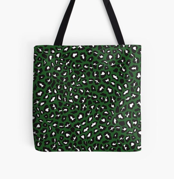 Green and black leopard-print shopper bag