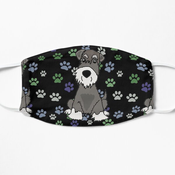 Cute Miniature Schnauzer Dog and Paw Prints Art Flat Mask