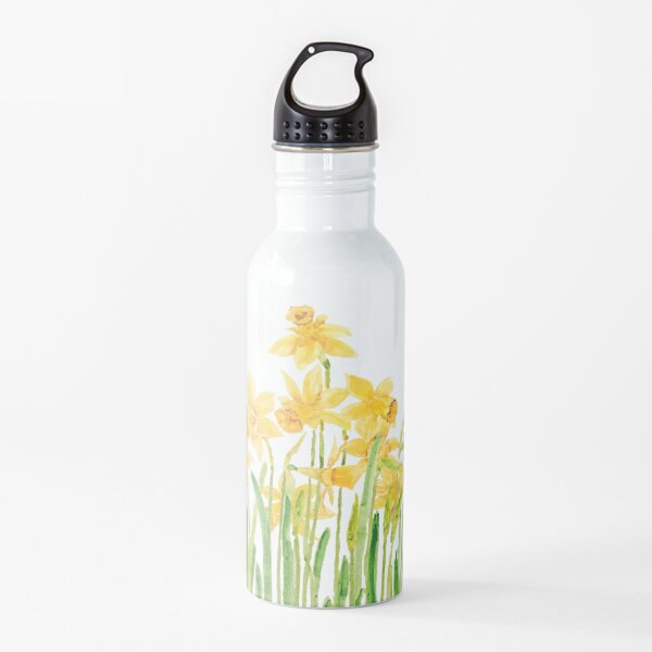 yellow daffodils field watercolor Water Bottle
