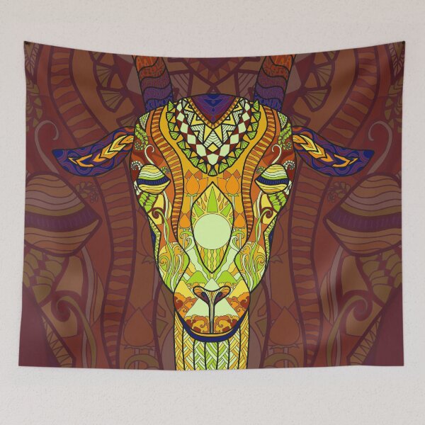 Item preview, Guru Goat in colourful boho patterns designed and sold by SeraphineArts.