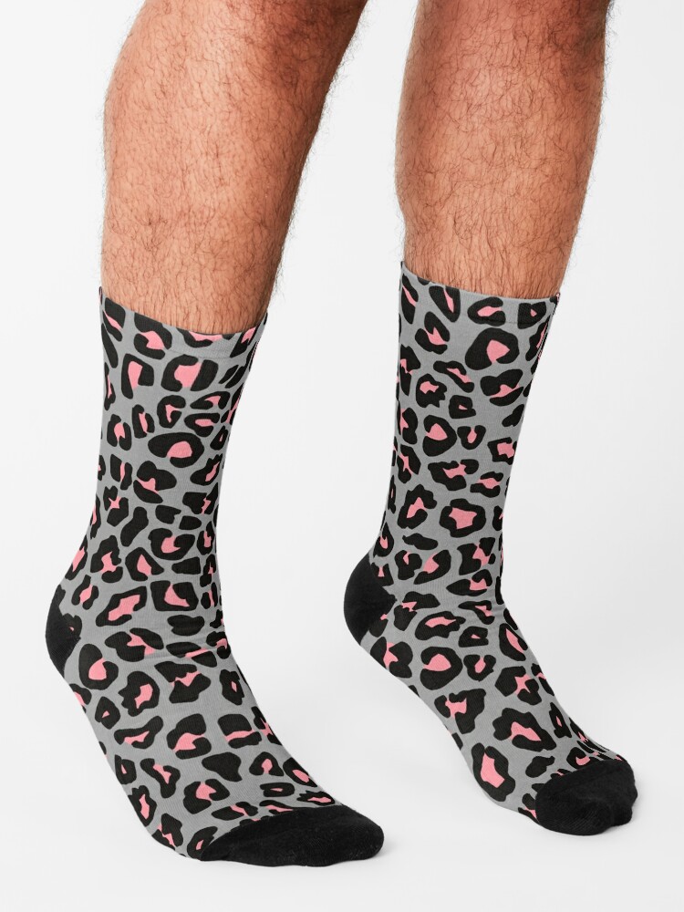 Pink and Grey Leopard Print Spots  Socks for Sale by OneThreeSix
