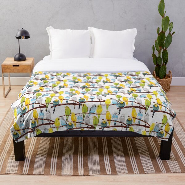 Budgie pattern watercolour Throw Blanket
