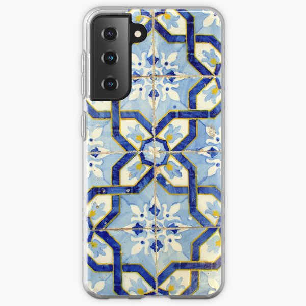 Portuguese tiles. Blue flowers and background Samsung Galaxy Soft Case