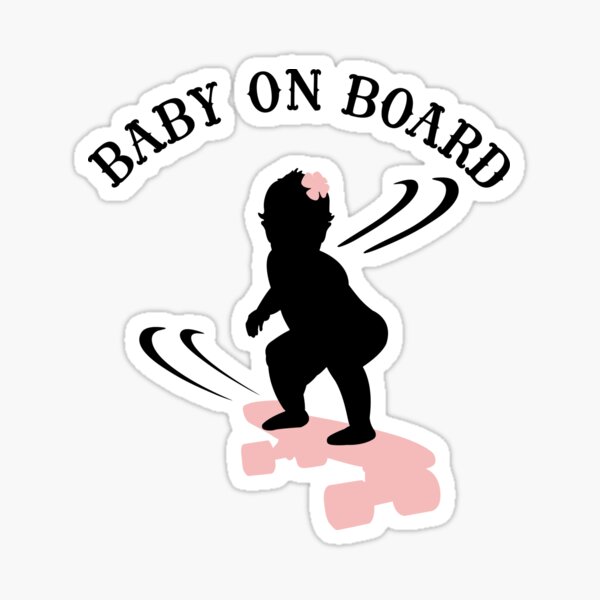 Skateboarding Girl Baby On Board - Dark Sticker