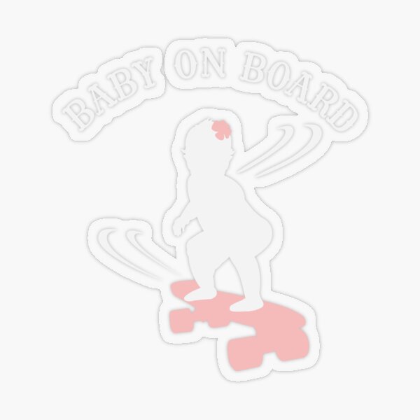 Skateboarding Girl Baby On Board - Light Transparent Sticker