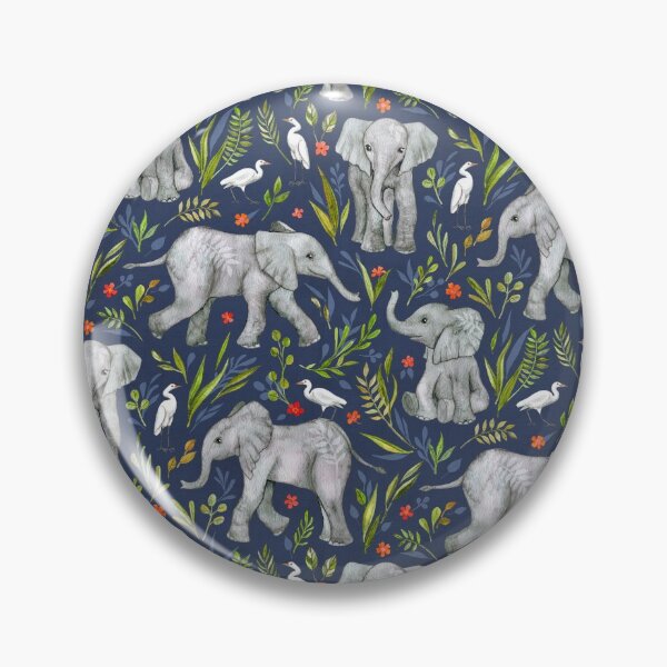 Item preview, Baby Elephants and Egrets in Watercolor - navy blue designed and sold by micklyn.