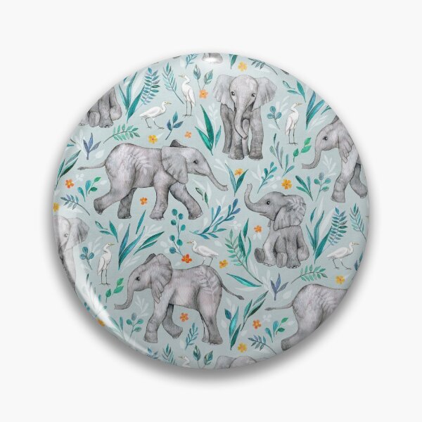 Item preview, Baby Elephants and Egrets in Watercolor - egg shell blue designed and sold by micklyn.