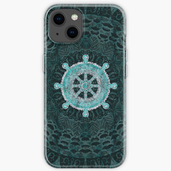 Dharma Wheel - Dharmachakra Silver and turquoise iPhone Soft Case