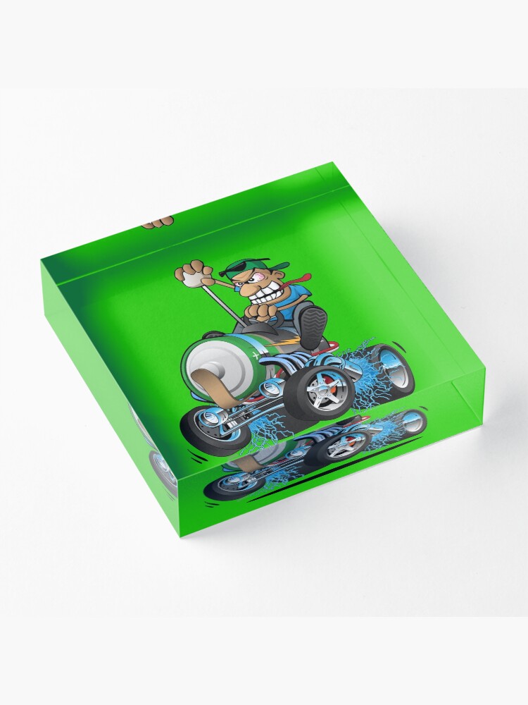 Alternate view of Hot Rod Electric Car Cartoon Acrylic Block