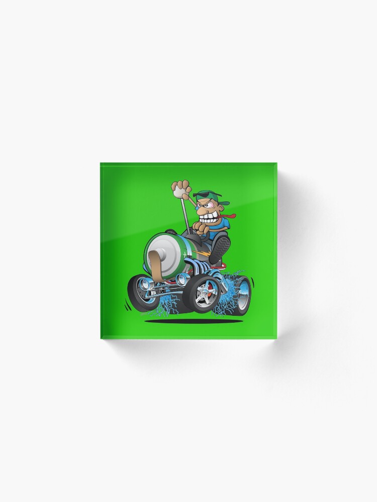 Alternate view of Hot Rod Electric Car Cartoon Acrylic Block