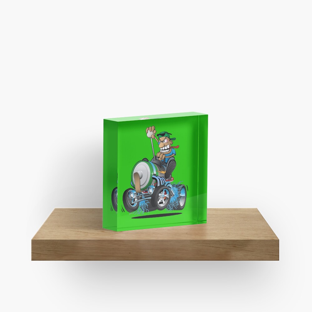 Hot Rod Electric Car Cartoon Acrylic Block
