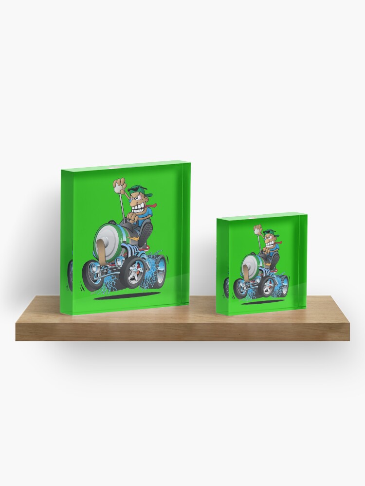 Alternate view of Hot Rod Electric Car Cartoon Acrylic Block